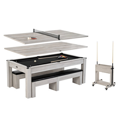 Barrington Billiards Monteray 3-in-1 Combination Table includes 7’ Billiard Table, Table Tennis and Dining Top with Game Accessories & Rolling Storage Caddy