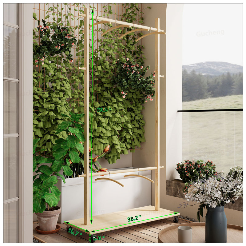 Séchoir à vêtements en bois massif avec 6 cintres en bois, conception compacte, tablette réglable et roulettes pour faciliter le déplacement - parfait pour la chambre à coucher, le salon ou l'entrée