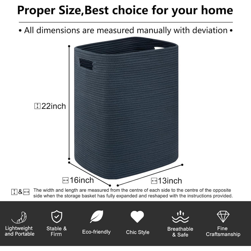 Large Woven Laundry Hamper Basket With Handles - Cotton Storage Bin For Blankets, Toys, Clothes, Pillows - Decorative Collapsible Organizer For Living Room, Bedroom, Nursery