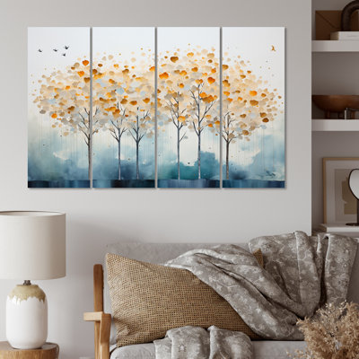 Minimalisme arbre jaune solitude III - ensemble de décorations murales en métal