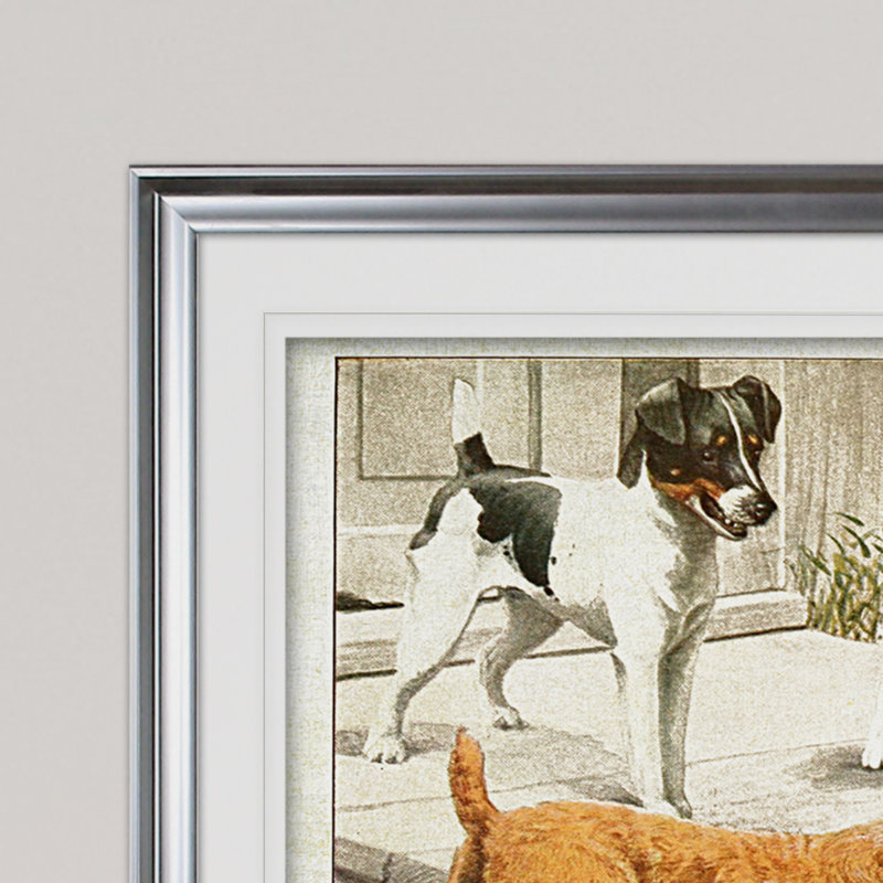 « canin sketch xxi », impression, Cadre argenté, H 31 po x l 43 po x P 1,5 po, Blanc mat