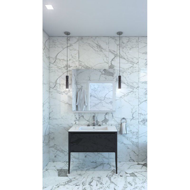 Ensemble de meuble-lavabo simple 42 "avec comptoir à surface solide Luxe, Noir