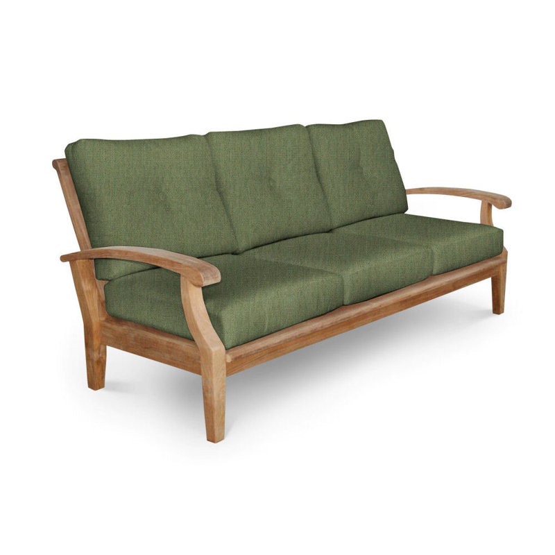 Canapé de patio en teck à assise profonde avec coussins Sunbrella Lowery, Fougère