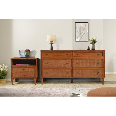 Ensemble de chambre à coucher 2 pièces en bois massif avec façades en rotin Northborough