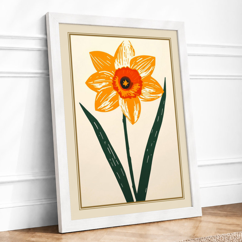 Daffodil Study Botanical - Framed Print, A1 - 84.1 x 59.4 cm, White