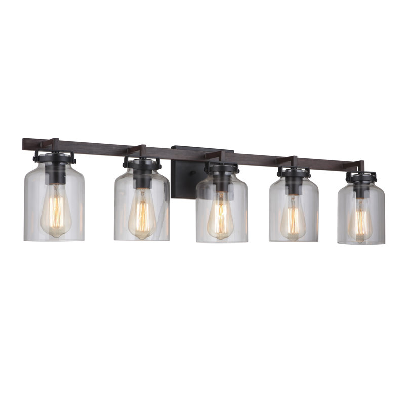 Éclairage pour salle de bain 5 lumières Foxwood, Noir plat / teck foncé