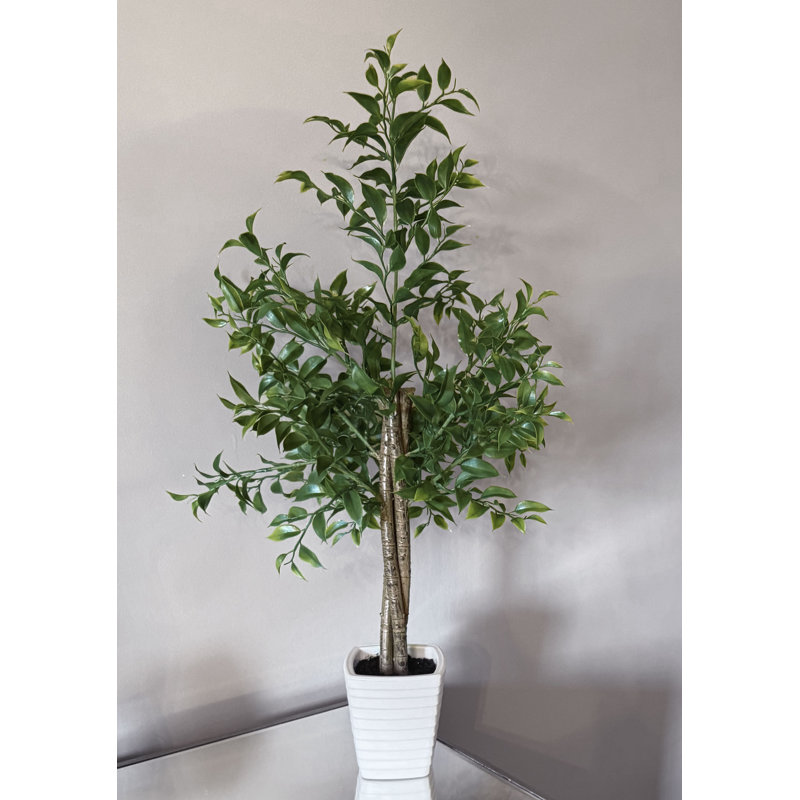 Algreen 29" Faux Ficus Tree in White Decorative Planter