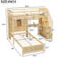 Lit simple au-dessus de mezzanine naturel avec bureau, rangement et construction en bois de pin stable-146039847