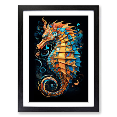 Seahorse Geometric - Single Picture Frame Print on Wood