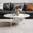 35.4'' Modern Oval Genuine Marble Coffee Table with Geometric Cutout Base – White/Black Veined Solid Marble Centerpiece for Living Room-1784972092