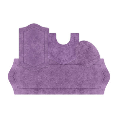 Waterford 4 Piece 100% Cotton Bath Rug Set with Lid Cover, Spray Latex Backing