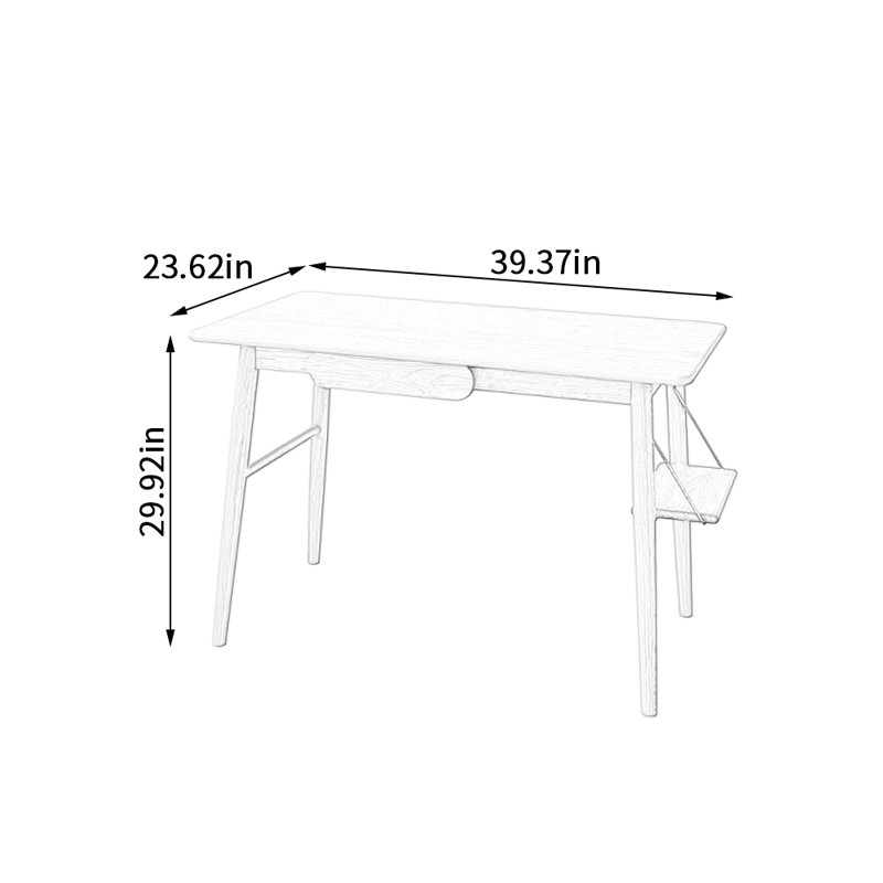 Creative And Durable Solid Wood Writing Desk, White, 29.92" H x 39.37" W x 23.62" D