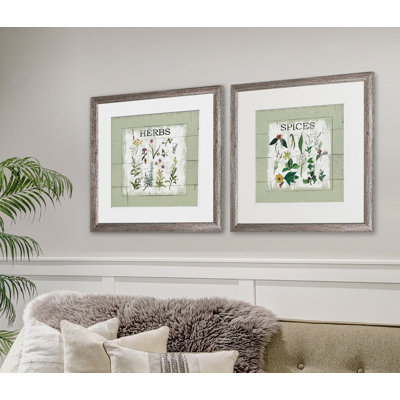 Ensemble de 2 reproductions encadrées shiplap herbes