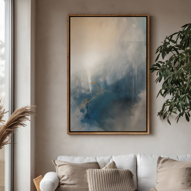 Art mural encadré, impressions murales abstraites bleues et dorées pour chambre à coucher - 24 po x 36 po, H 36 po x l 24 po