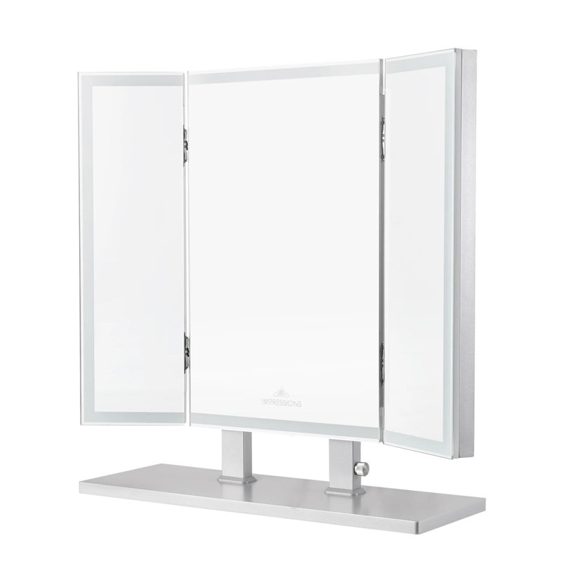 Trifecta Plus Vanity Mirror with Strip Light, Portrait Makeup Mirror with Knob Dimmer Switch, Silver, Light Strip