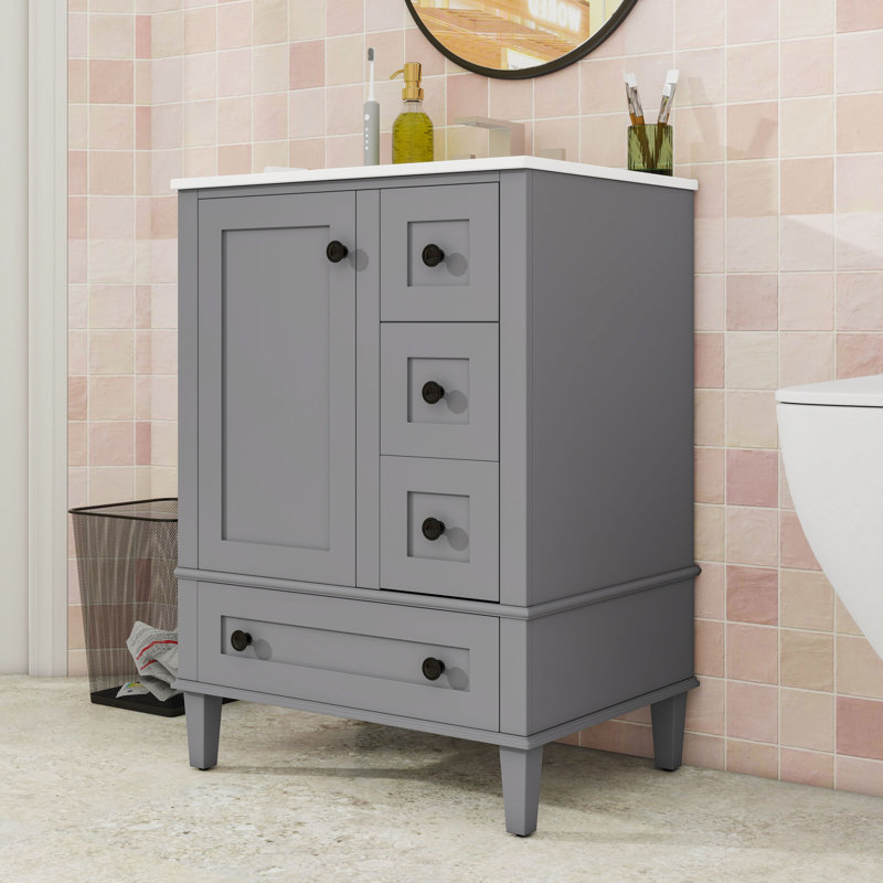 Meuble-lavabo contemporain avec lavabo en céramique, support de porte double couche et charnières à fermeture en douceur