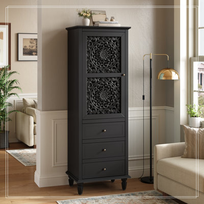 Meuble avec porte sculptée et 3 tiroirs