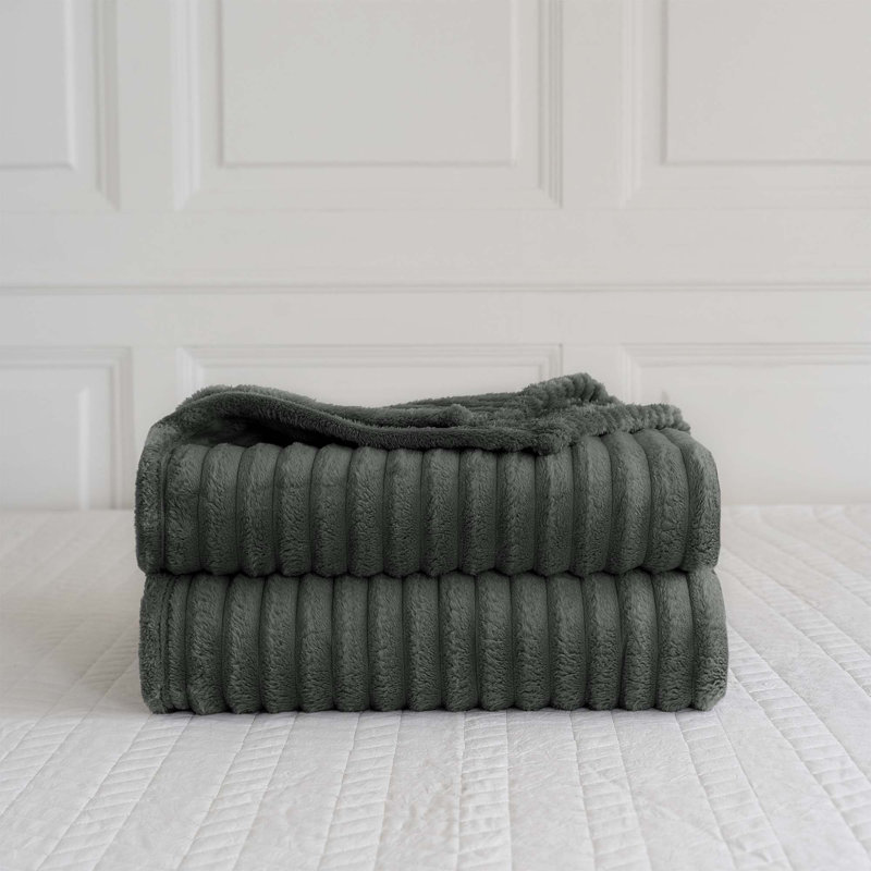 Rehana Snug Soft Chunky Ribbed Cord Plush Throw Blanket, Charcoal, W200 x L240cm