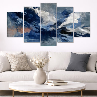 Blue Sturdy Guardians Accented With White - Abstract Painting Canvas Print, Blue Wall Art 5 Piece
