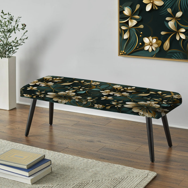 Banc décoratif rembourré géométrique doré I Victorian Ornate Floral Elegance I