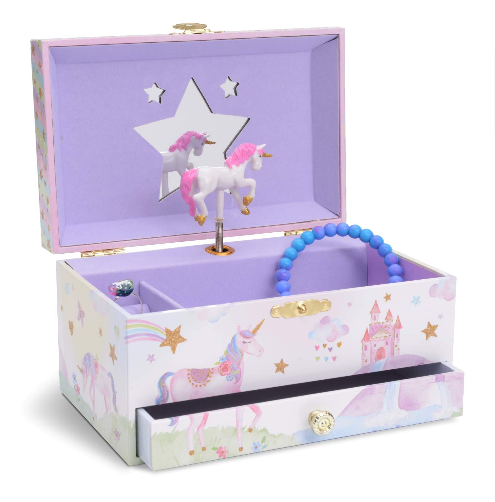 Jewelkeeper Glitter Rainbow and Stars Musical Unicorn Jewelry Storage Box, The Beautiful Dreamer Tune, Rainbow