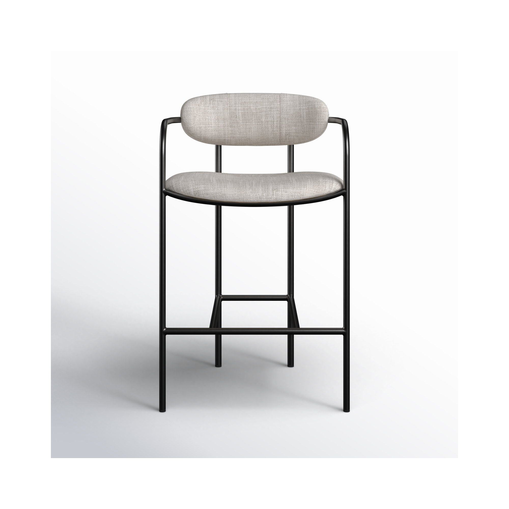 Belarus Fabric Seat Stool, Beige Linen Blend, Gun Metal Gray, Bar Stool (30” Seat Height)