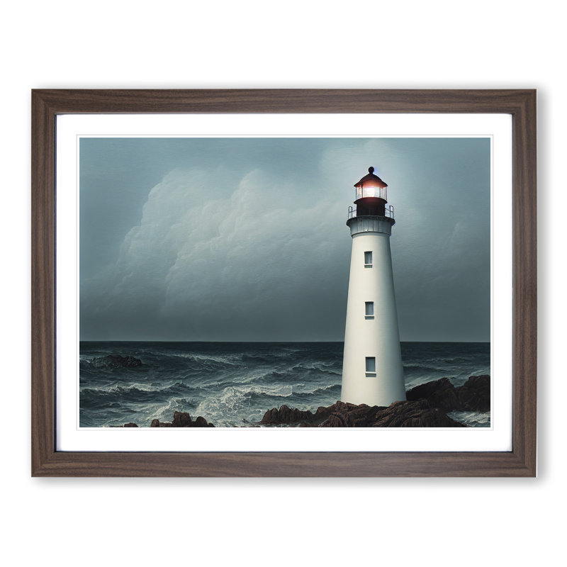Compelling Lighthouse - Framed Print, 34cm H x 46cm W x 2cm D, Walnut