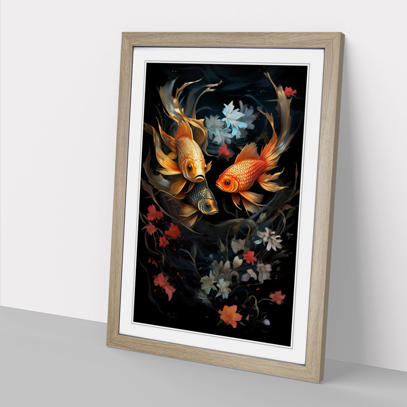 Pisces Fish Zodiac Classicism No.2 - Single Picture Frame Print on Wood, Oak Framed, 64cm H x 46cm W x 2cm D