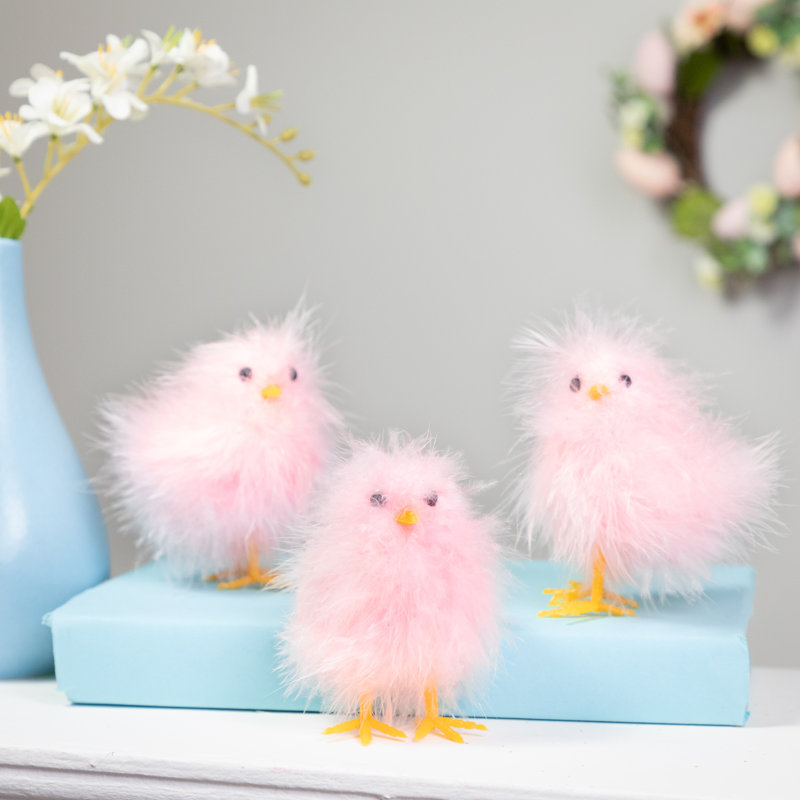Figurines de Pâques Furry Chicks - 3,25 po - ensemble de 3, Rose