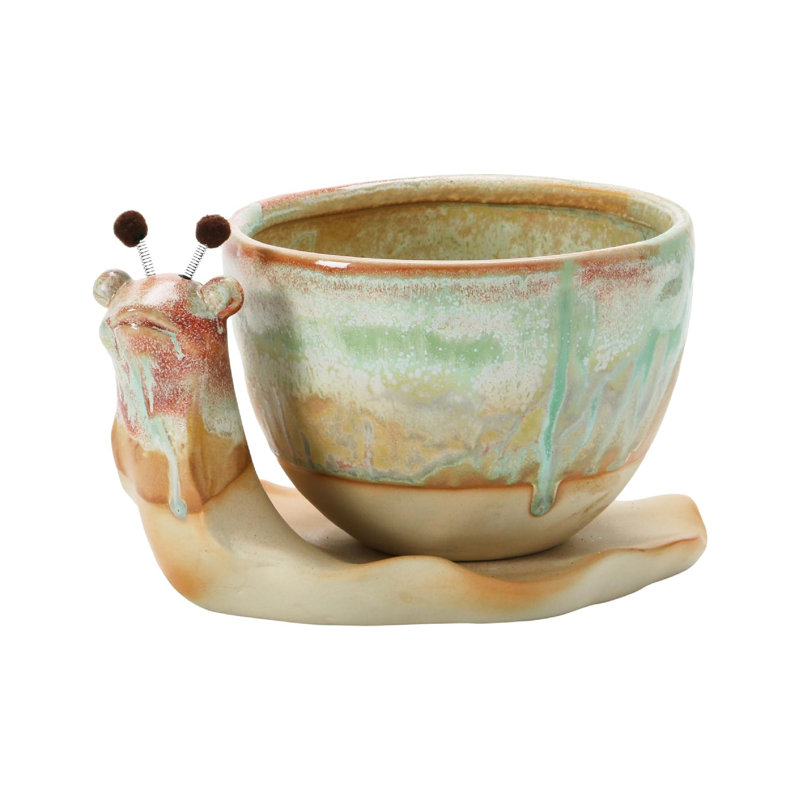 Stoneware Snail Planter, Reactive Glaze, (Each One Will Vary), Set Of 2 Pieces