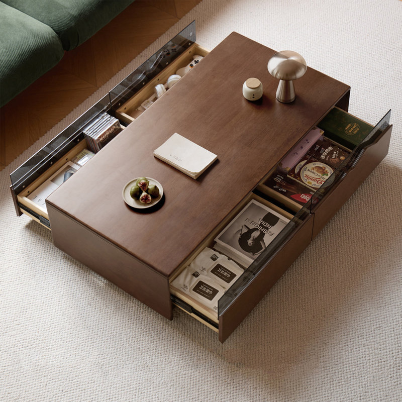 Table basse moderne moderne en bois massif avec rangement