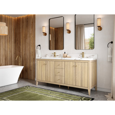 Atlanta  Oak Wood 72 In. W X 22 In. D Double Sink Bathroom Vanity With 2 In.