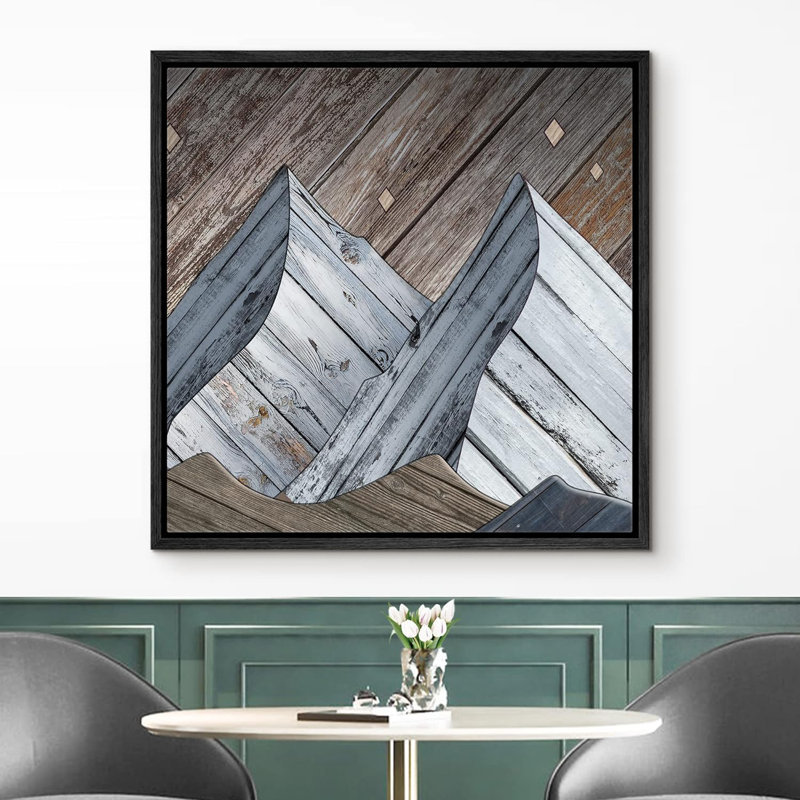 Western Decor Wood Block Snow Mountain Range Landscape Nature Wilderness Neutral Modern Decor, impression sur toile