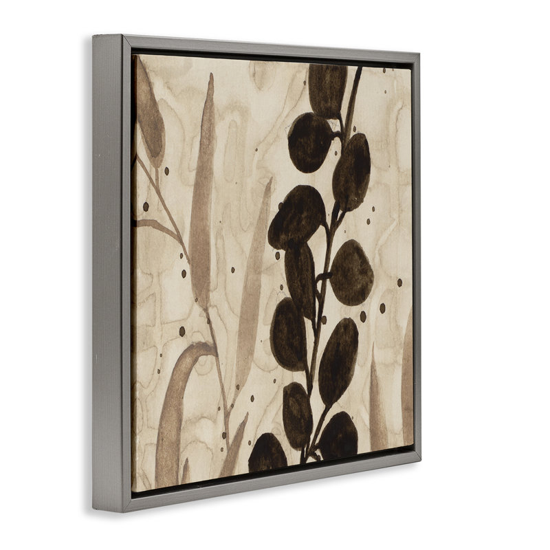 Cadre flottant asymétrique à feuilles naturelles, design par Krinlox, H 18 po x l 18 po, Cadre flottant gris lustré