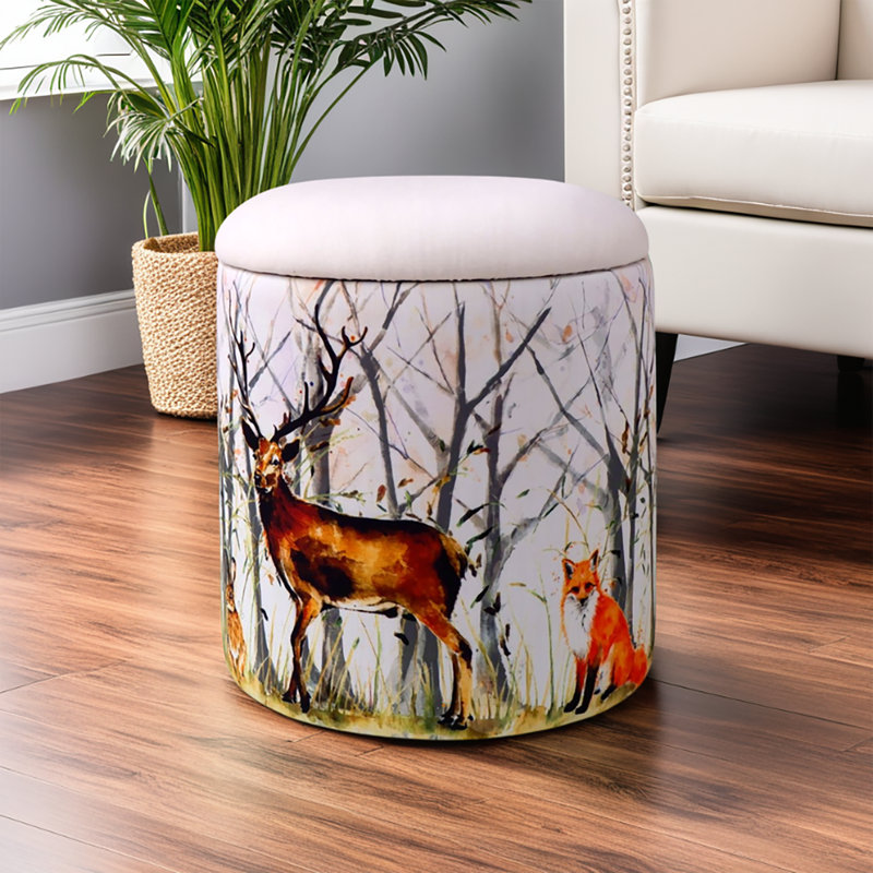 Claunch 40cm Wide Round Block Print Footstool Ottoman