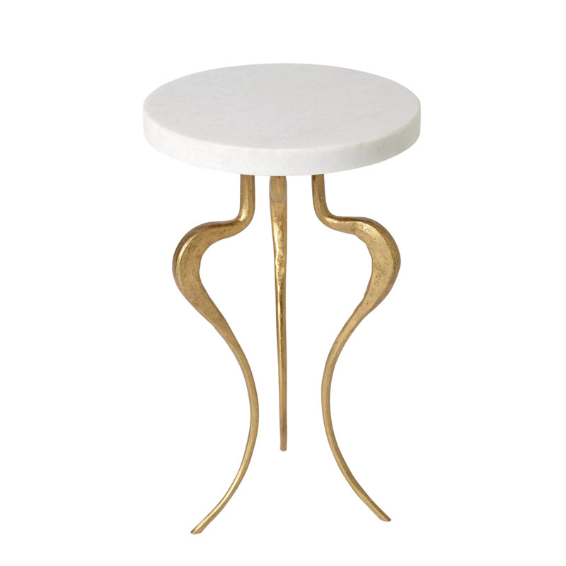 Silhouette Marble Top End Table, Antique Gold, White
