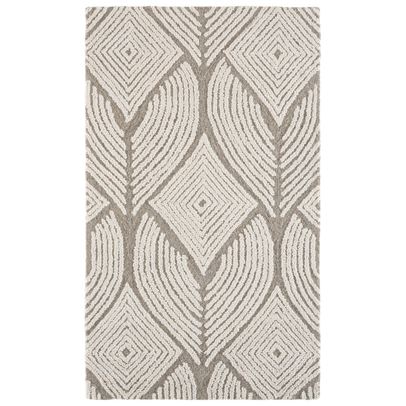 Johnya Hand Tufted Wool/Cotton Geometric Rug in Gray/Beige, Rectangle 3' x 5'