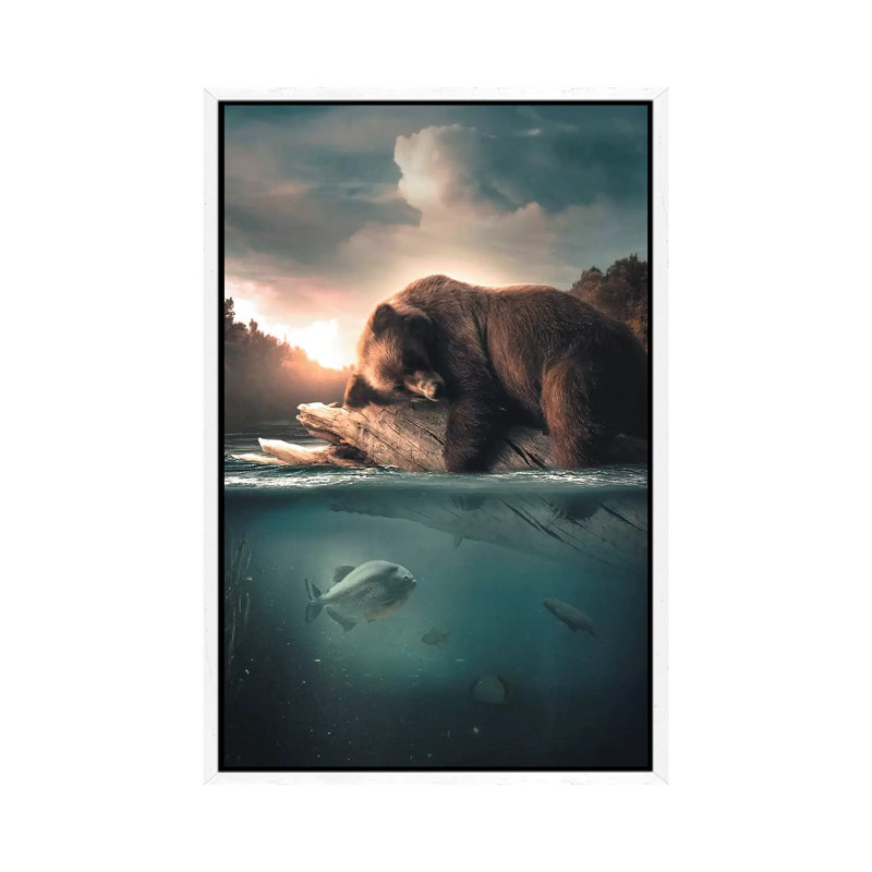Bear Floating by Zenja Gammer - Print on Canvas, 66.04 cm H x 45.72 cm W, White Framed