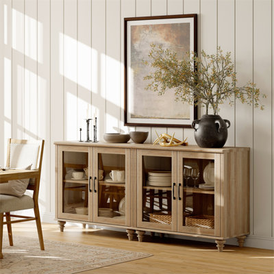 Scarlett Sideboard Cabinet With Bar Hutch, Buffet Cabinet With 4 Glass Doors