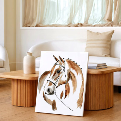 Brown White Horse Watercolor Equestrian Animal Painting Canvas Wall Art Print, Brown, Animal Inspired Decorative Wall Decor For Living Room Bedroom Office, Living Room Bedroom Office Decor
