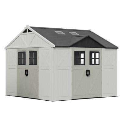 10 Ft. W X 10 Ft. D Plastic Storage Shed with Floor & 3 Lockable Doors