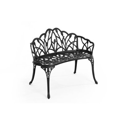 Cast Aluminium Front Porch Bench In Black - Stable, Waterproof, Comfortable And Modern Patio Outdoor Rust, , Seating