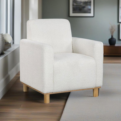 Fauteuil blanc avec accoudoirs bouclés et rembourrage en mousse avec pieds en bois franc massif rembourrés de mousse pour siège de chambre à coucher et bureau