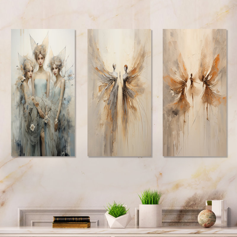 Fantaisie, minimalisme, fées - ensemble de 3 décorations murales en métal, H 28 po x l 36 po
