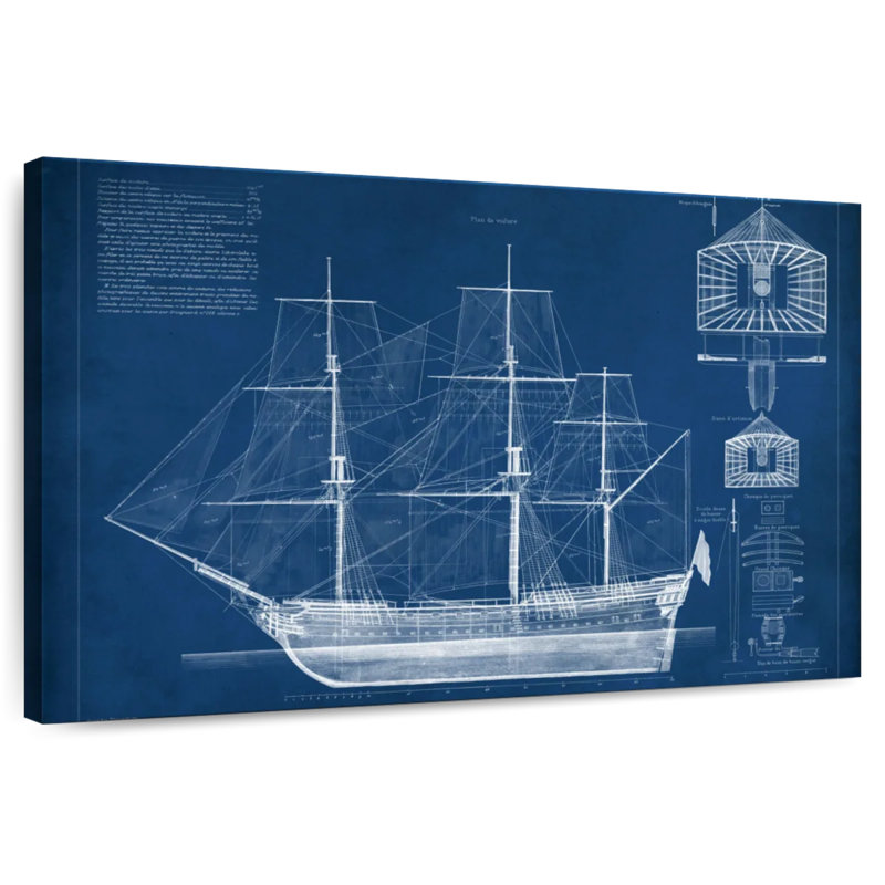 Plan antique du navire IV, H 30 po x l 45 po