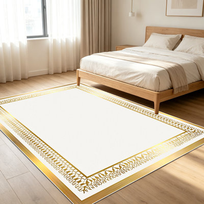 Tapis décoratifs dorés élégants de 1 pièce pour le salon, doux et confortable, convenant à toutes les saisons, facile à entretenir, tapis de sol intérieur lavable à la machine, ferme sous la table convenant à la chambre à coucher, à la salle à manger, au bureau, au couloir, au patio, à la maison