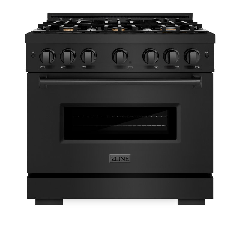 ZLINE 36" Classic Gas Range w/ Convection Oven in Stainless Steel w/ 6 Brass Burners, Black Stainless Steel