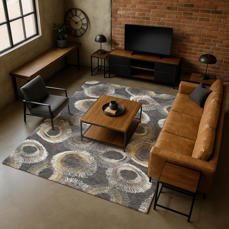 Premium Machine Washable Mayfield AMF2278 Geometric Rug, Charcoal, 5' x 7'6"