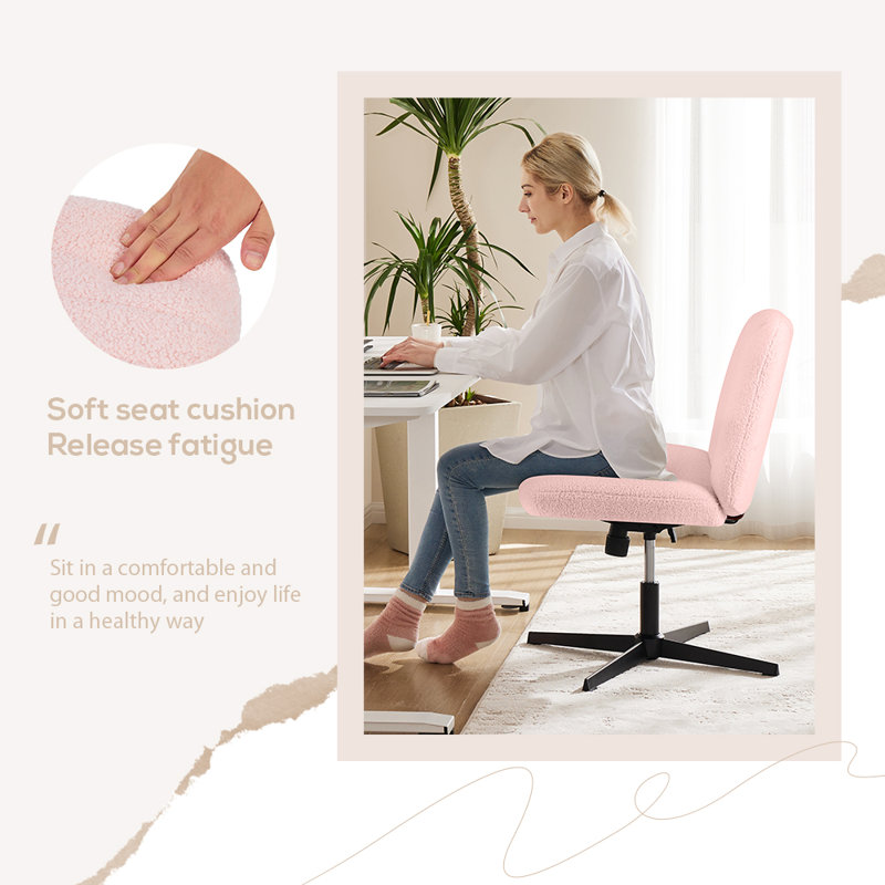 Brenae Upholstered Armless Swivel Task Chair, Teddy Fabric, Pink