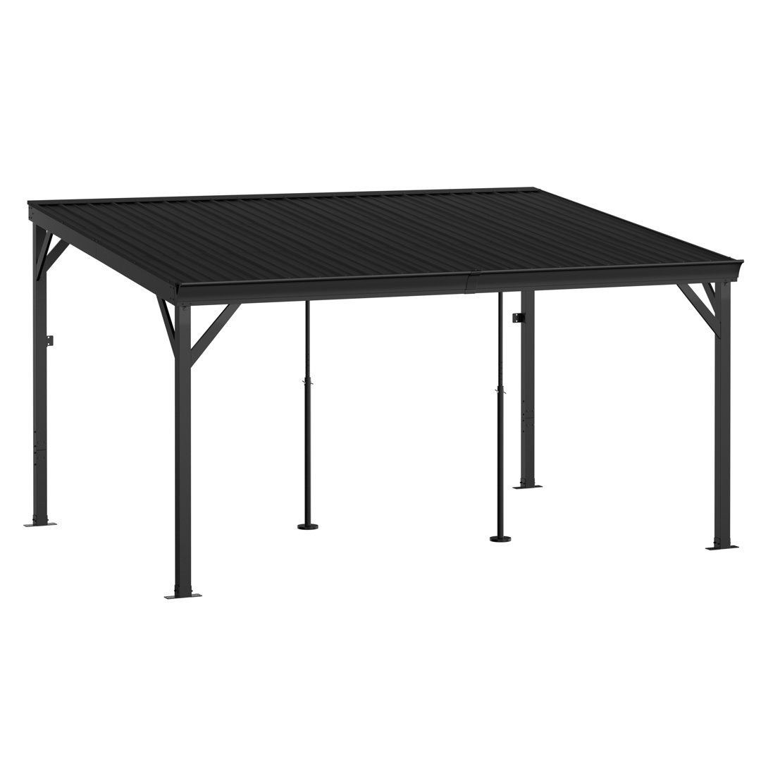 14 Ft. W x 10 Ft. D Aluminum Patio Gazebo Lean to Wall Mounted Pergola with Sloping Galvanized Steel Veikous